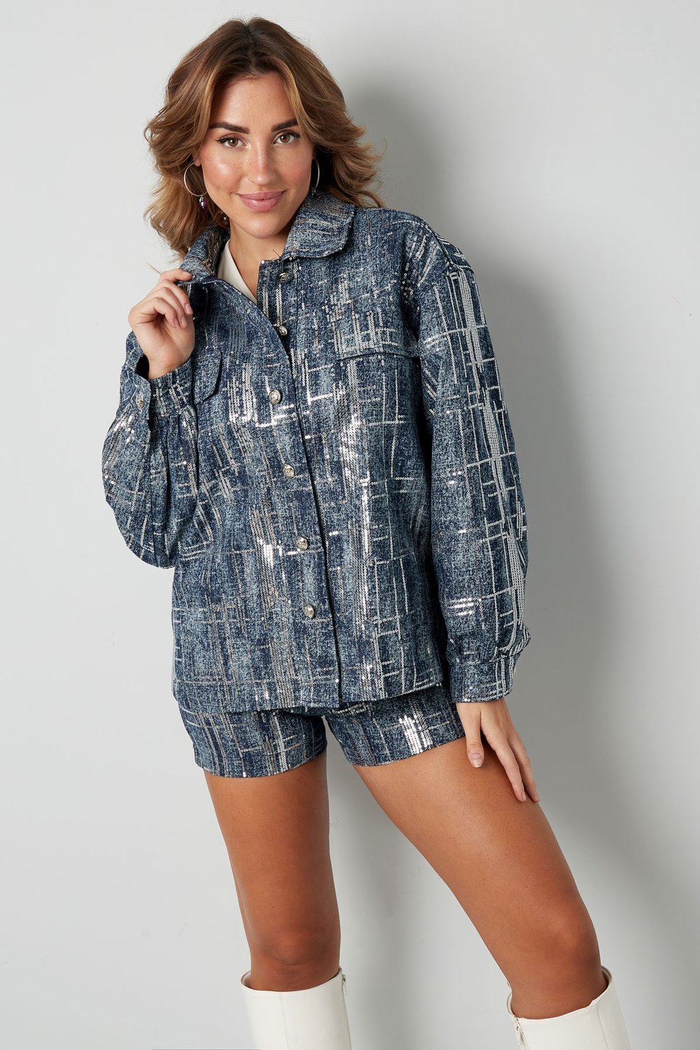 Jacke im Denim-Look mit Pailletten - Blau - S h5Bild5